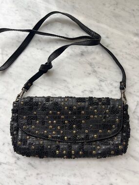 Anton Batik Black Beaded Crossbody Bag - Women's Evening Clutch